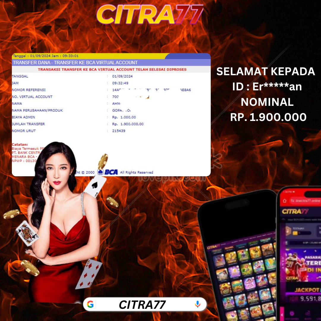 CITRA77 JACKPOT LIVE CASINO WIN Rp. 1.900.000,- LUNAS	